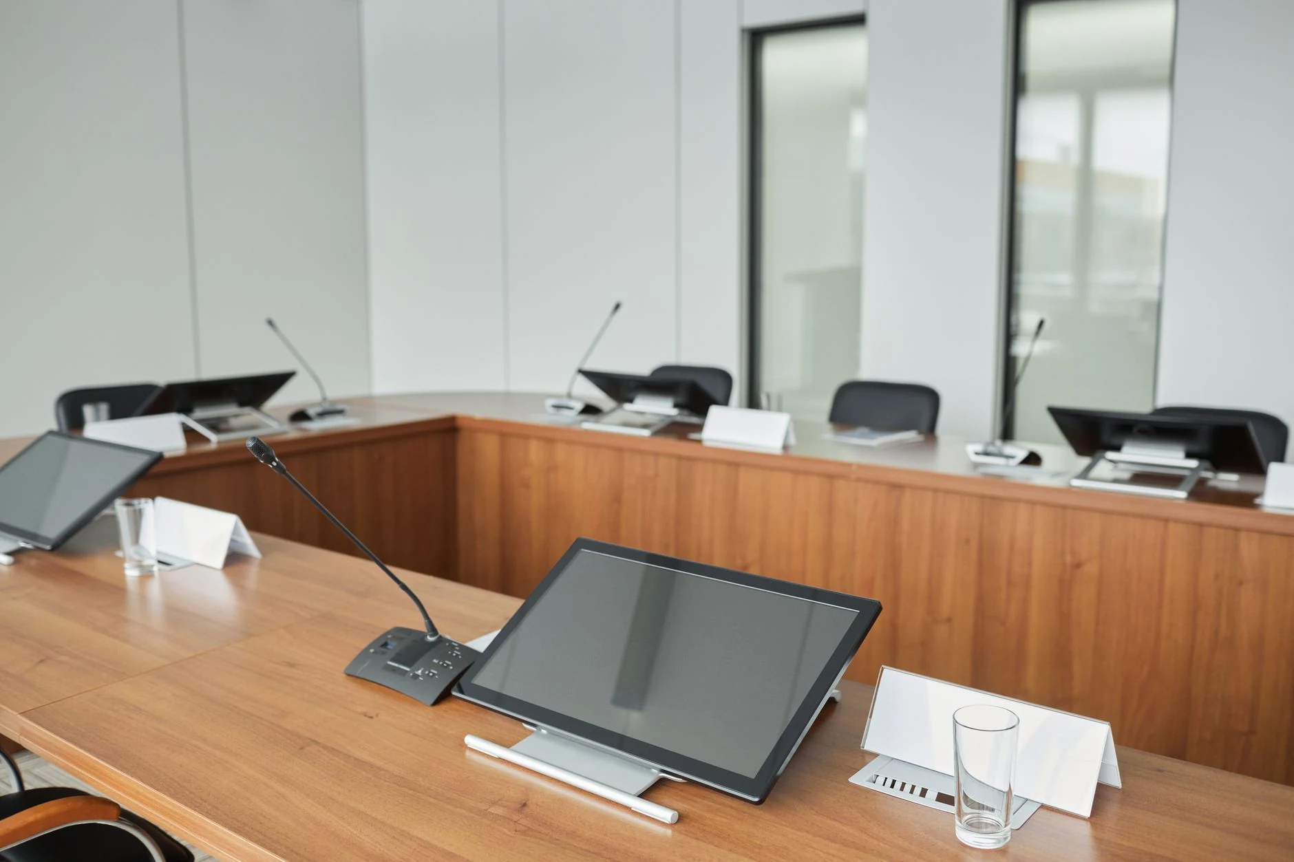 Professional corporate promoter discussing financial structure in modern boardroom.
